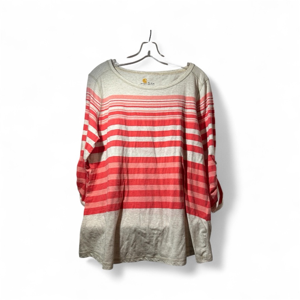 Carhartt Women's Long Sleeve Tee - Red and Cream Stripes